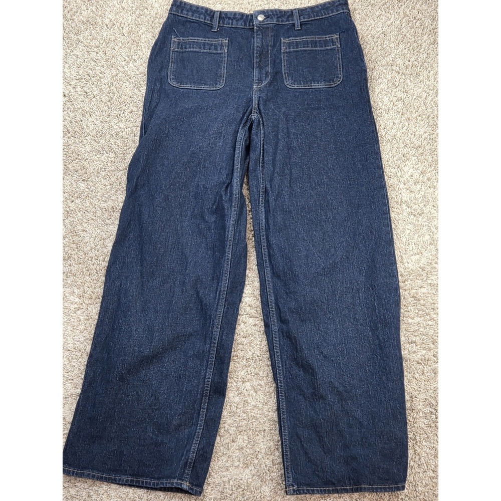 Free Assembly Women's Wide Leg Patch Pocket Jeans Size 16 Tall Dark Wash Denim